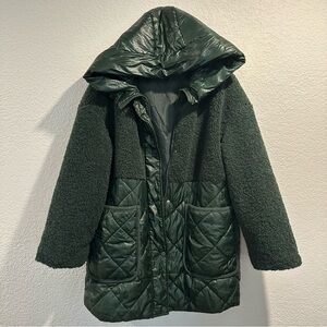 Marc New York D Green Hooded Quilted Puffer Coat Barn Jacket Sherpa Fleece Upper